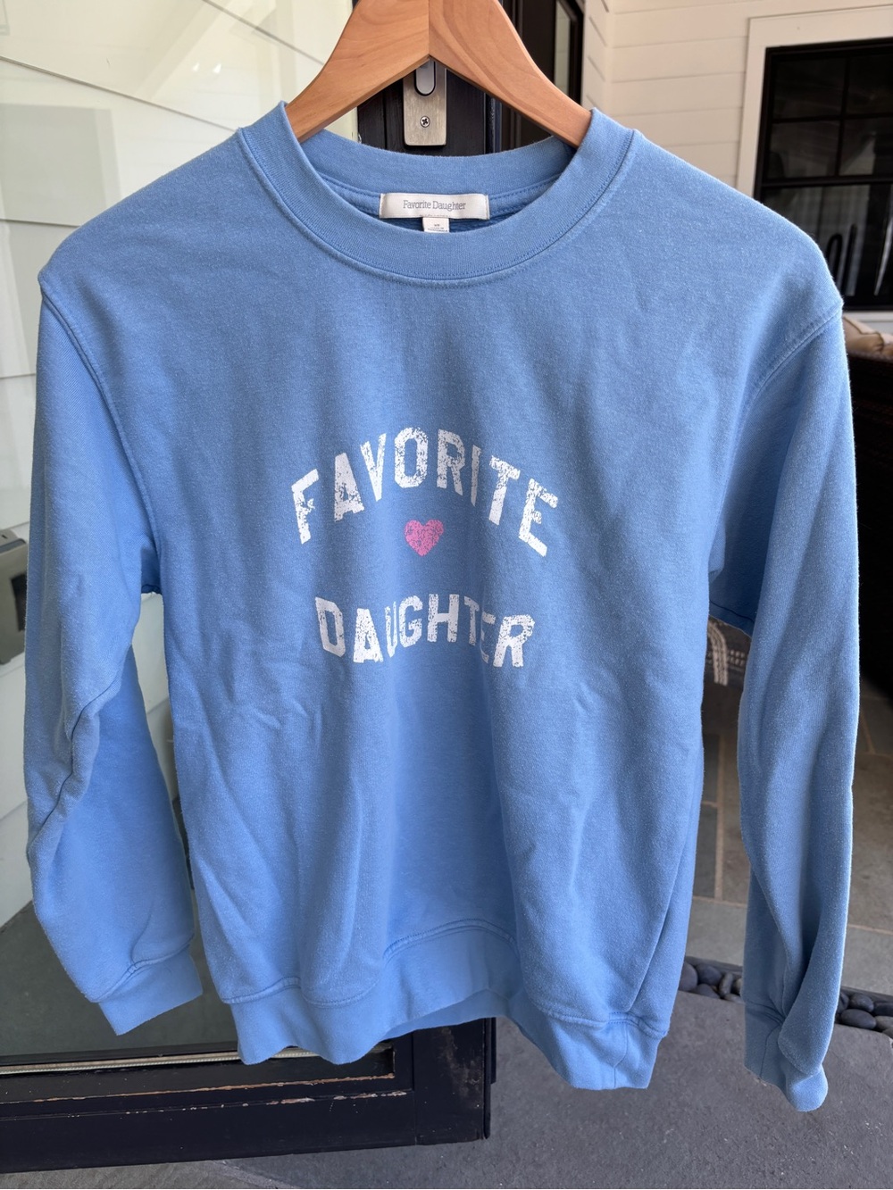 Favorite Daughter Light Blue Crewneck Sweatshirt with Pink Heart